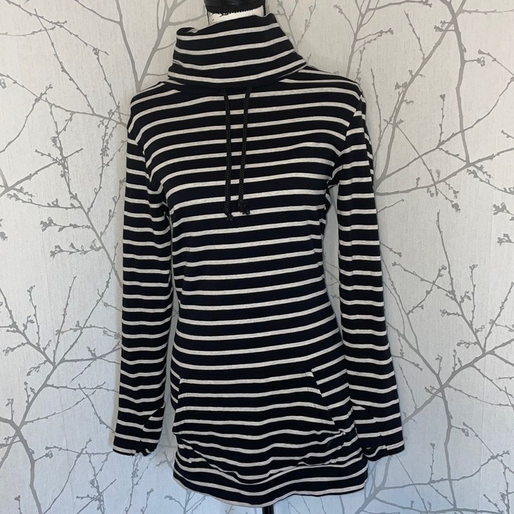 Striped Turtleneck Sweater - Black and White